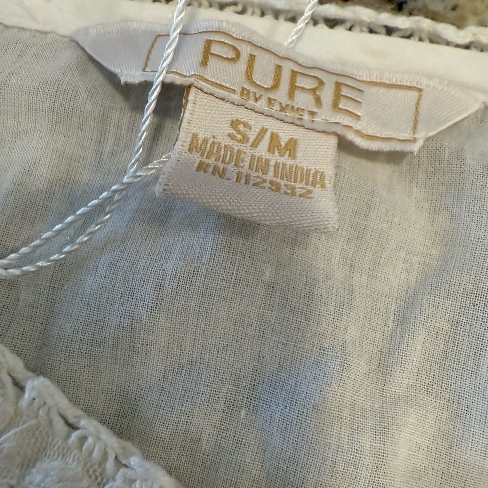 Pure white floral lace fringe swim cover up tunic top SZ S/M - Picture 5 of 12